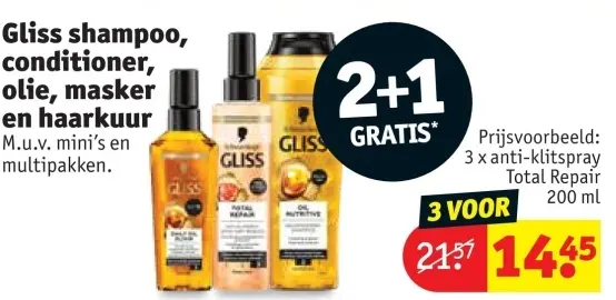 Promotie: Gliss shampoo, conditioner, olie, masker en haarkuur