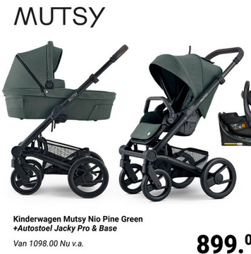 Aanbieding: Set | Kinderwagen Mutsy NIO Pine Green /  Dark Brown Met Novi Baby® Jacky Pro En 360 Base