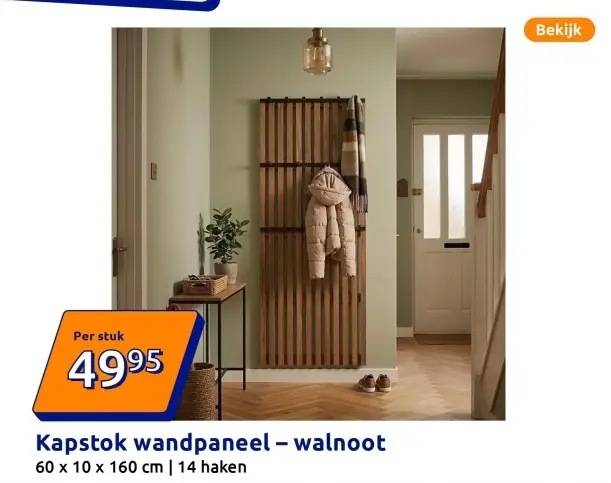 Aanbieding: Kapstok wandpaneel - walnoot