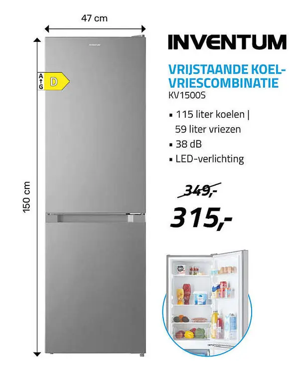 Aanbieding: Vrijstaande koel-vriescombinatie kv1500s