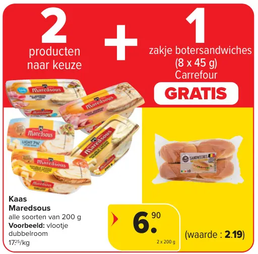 Aanbieding: 2x Kaas + 1 GRATIS zakje botersandwiches