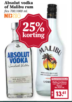 Aanbieding: Absolut vodka of Malibu rum