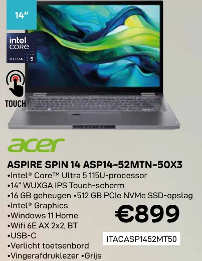 Aanbieding: Aspire spin 14 asp14-52mtn-50x3