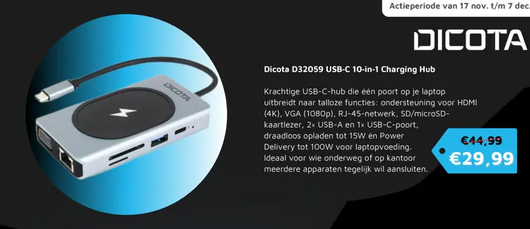 Aanbieding: Dicota D32059 USB-C 10-in-1 Charging Hub