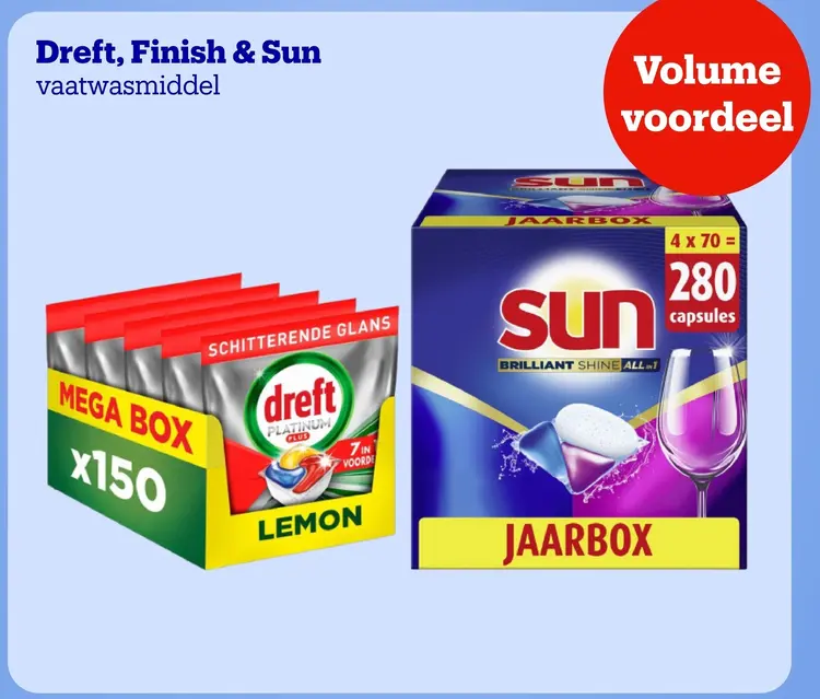 Promotie: Dreft, Finish & Sun vaatwasmiddel