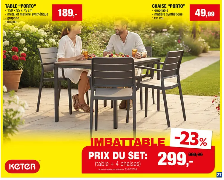 Offre: Keter Signature Porto table de jardin 159x95 noir/noyer