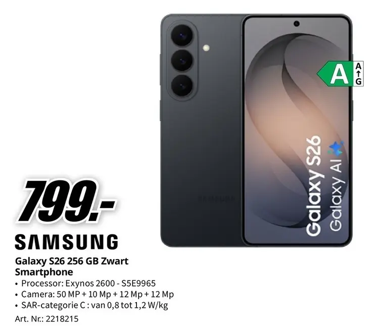 Promotie: Galaxy S26 256 GB Zwart Smartphone