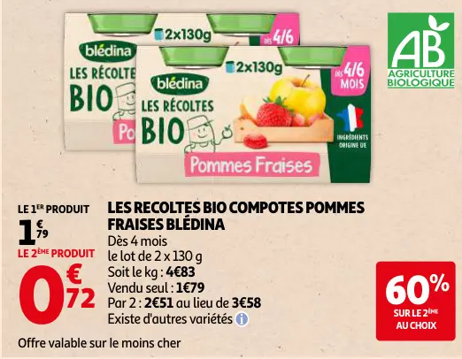 Offre: Les recoltes bio compotes pommes fraises