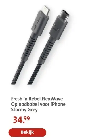 Aanbieding: FlexWave Oplaadkabel voor iPhone Stormy Grey
