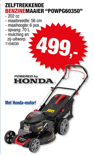 Promotie: Powerplus POWPG60350 benzine grasmaaier zelftrekkend 202cc 56cm