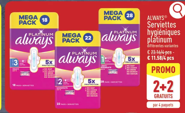 Offre: ALWAYS® Serviettes hygiéniques platinum
