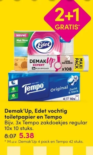 Aanbieding: Demak'Up, Edet vochtig toiletpapier en Tempo