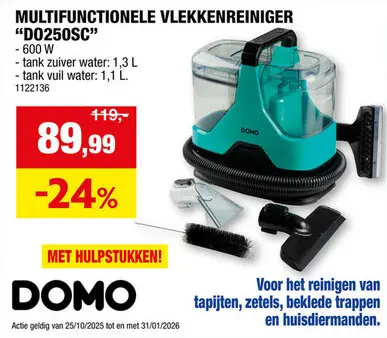 Aanbieding: DOMO DO250SC multifunctionele vlekkenreiniger 1,1l 600W