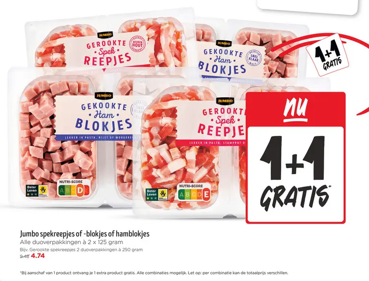 Aanbieding: Jumbo spekreepjes of -blokjes of hamblokjes