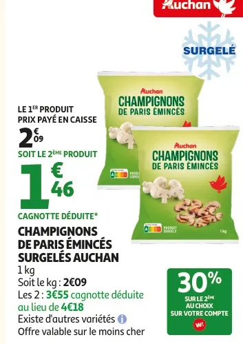 Offre: Champignons de paris émincés surgelés