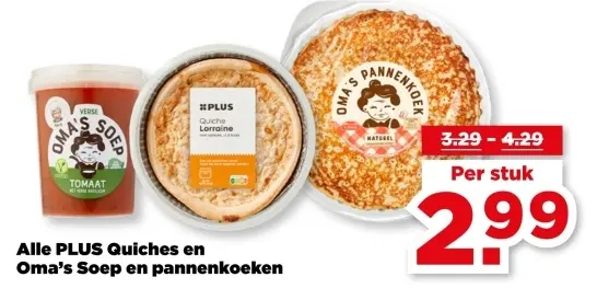 Aanbieding: PLUS Quiches en Oma's Soep en pannenkoeken