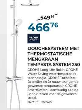 Aanbieding: DOUCHESYSTEEM MET THERMOSTATISCHE MENGKRAAN T