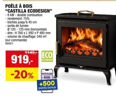 Offre: Castilla poêle à  bois 8kW