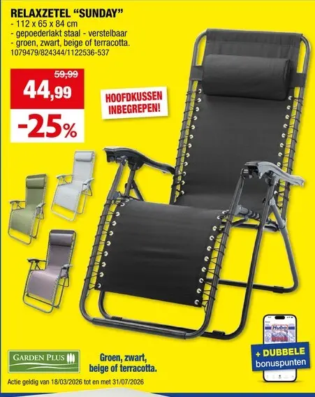 Promotie: Garden Plus Sunday relax ligstoel zwart