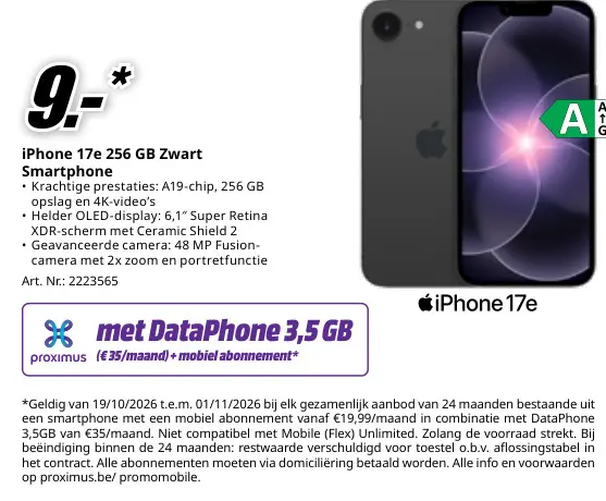 Promotie: iPhone 17e 256 GB Zwart Smartphone