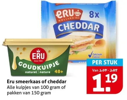 Aanbieding: Eru smeerkaas of cheddar