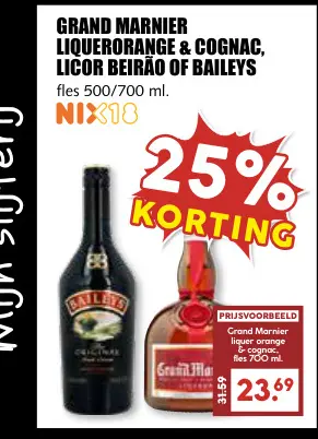 Aanbieding: Grand marnier liquerorange & cognac, Licor Berao of baileys