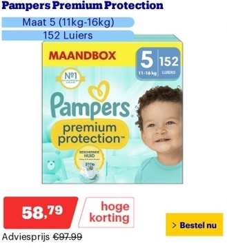 Aanbieding: Pampers Premium Protection - Maat 5 (11kg-16kg) - 152 Luiers - Maandbox
