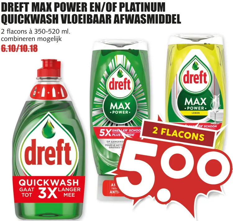 Aanbieding: Max power en/of platinum quickwash vloeibaar afwasmiddel