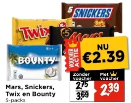Aanbieding: Mars, Snickers, Twix en Bounty