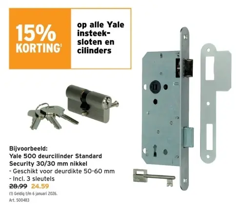 Promotie: Yale 500 deurcilinder Standard Security 30/30