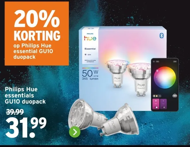 Aanbieding: Philips Hue essential GU10 duopack
