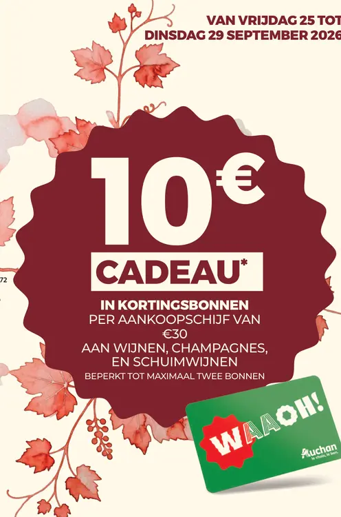 Promotie: 10€ Cadeau in kortingsbonnen aan wijnen, cham