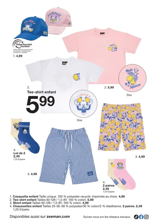 Offre: Casquette, tee-shirt, short, chaussettes enfant