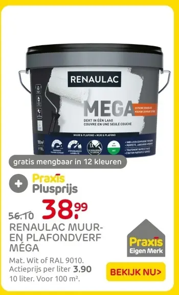 Aanbieding: Renaulac muur- en plafondverf méga