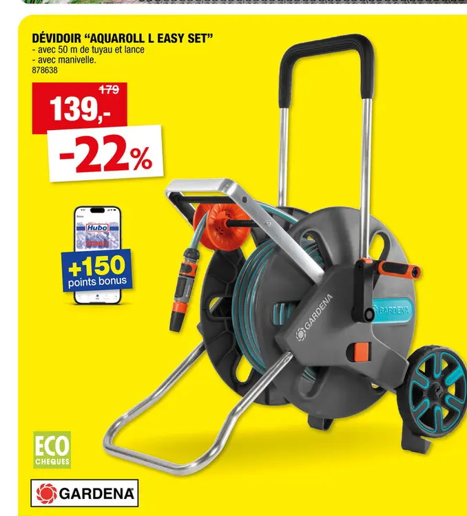 Offre: Gardena AquaRoll L Easy dévidoir sur roues avec tuyau d'arrosage 50m