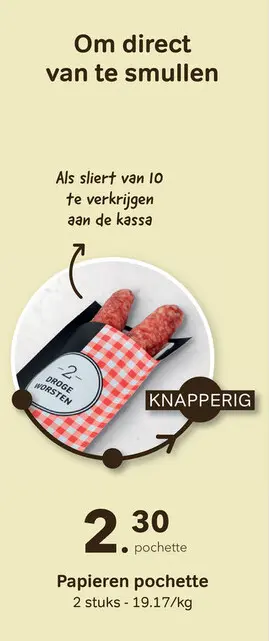 Promotie: Droge worsten in papieren pochette