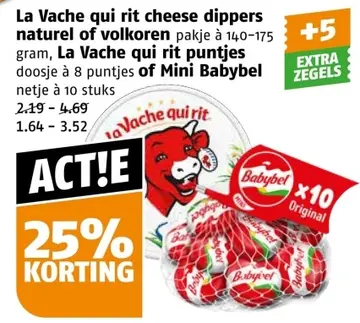 Aanbieding: La Vache qui rit cheese dippers naturel of volkoren, La Vache qui rit puntjes of Mini Babybel