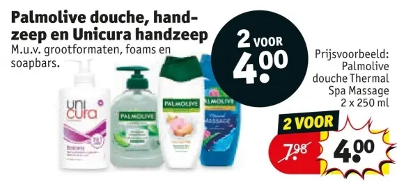 Aanbieding: Palmolive douche, handzeep en Unicura handzeep