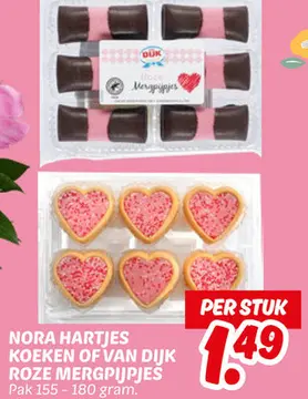 Aanbieding: NORA HARTJES KOEKEN OF VAN DIJK ROZE MERGPIJPJES