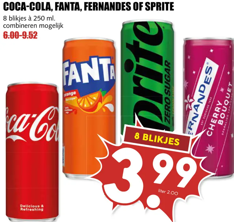 Aanbieding: Coca-cola, Fanta, Fernandes of Sprite
