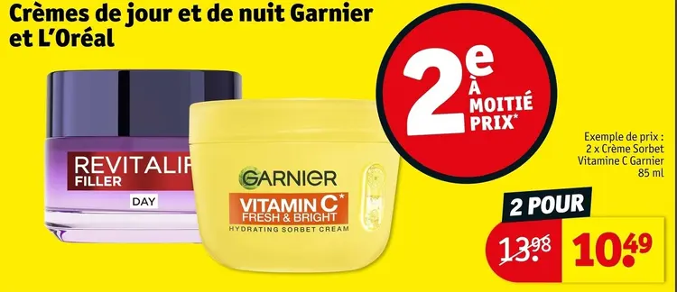 Offre: Crèmes de jour et de nuit Garnier et L'Oréal