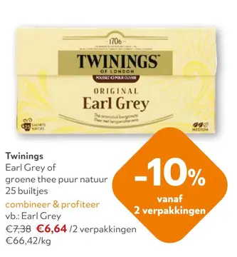 Aanbieding: Twinings Earl Grey of groene thee 
