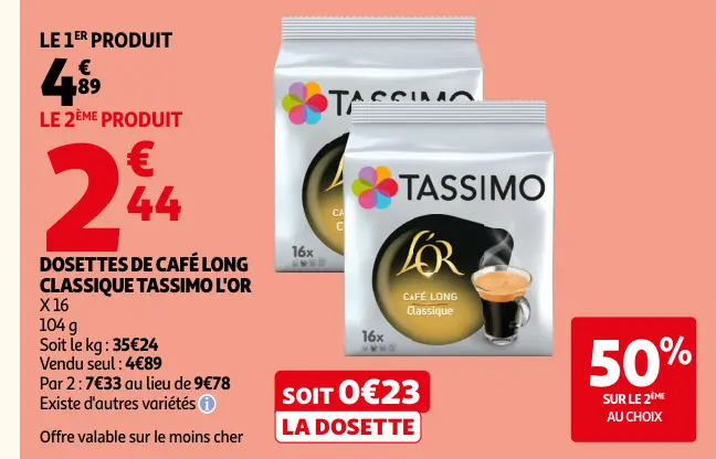 Offre: Dosettes de café long classique