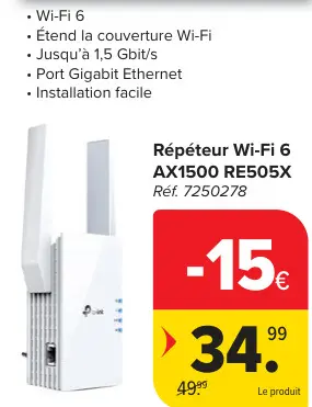 Offre: Répéteur Wi-Fi 6 AX1500 RE505X