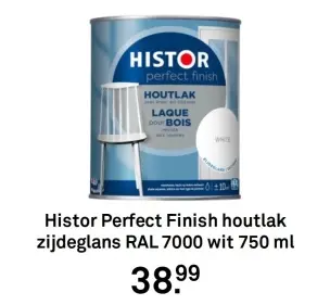Aanbieding: Perfect Finish houtlak zijdeglans RAL 7000 wit 750 ml