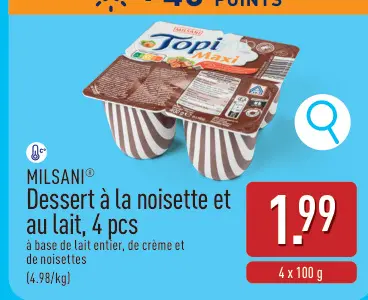 Offre: Dessert à la noisette et au lait