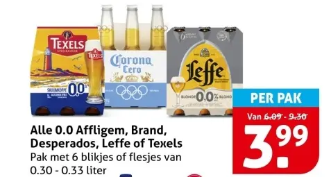 Aanbieding: 0.0 Affligem, Brand, Desperados, Leffe or Texels