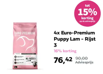 Aanbieding: 4x Euro-Premium Puppy Lam - Rijst