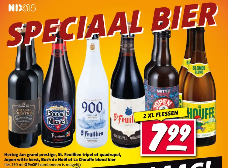 Aanbieding: Hertog Jan grand prestige, St. Feuillien tripel of quadrupel, Jopen witte kerst, Bush de Noël of La Chouffe blond bier