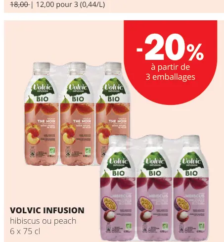Offre: Volvic Infusion hibiscus ou peach